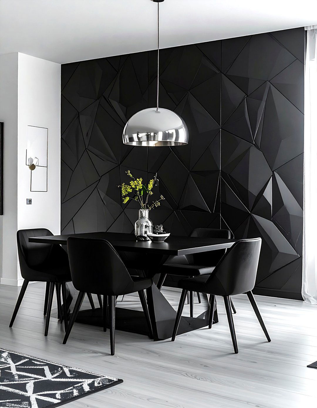 Black wallpaper dining room - 30 dark black dining room ideas