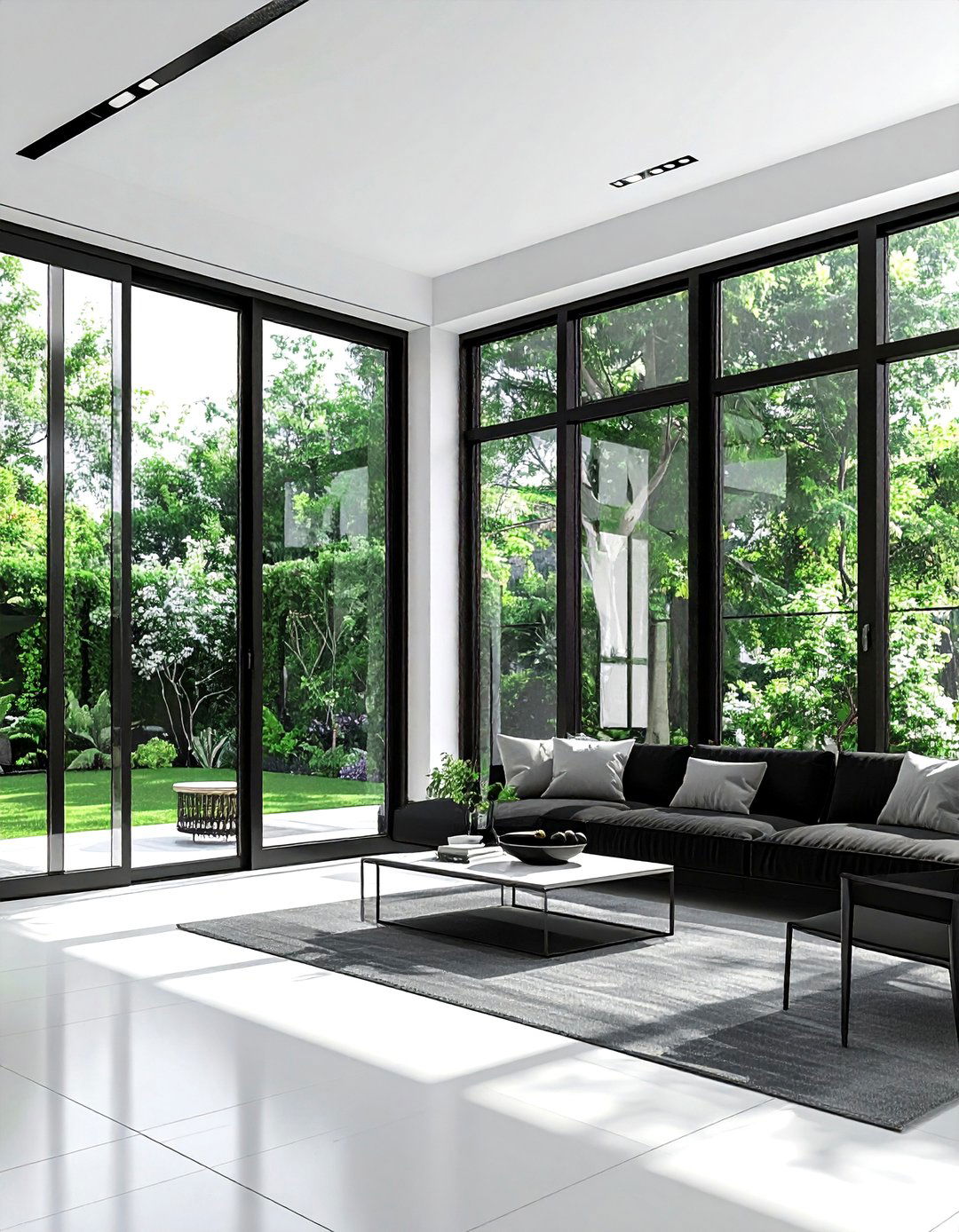 Black window frames - 30 black living room decor ideas