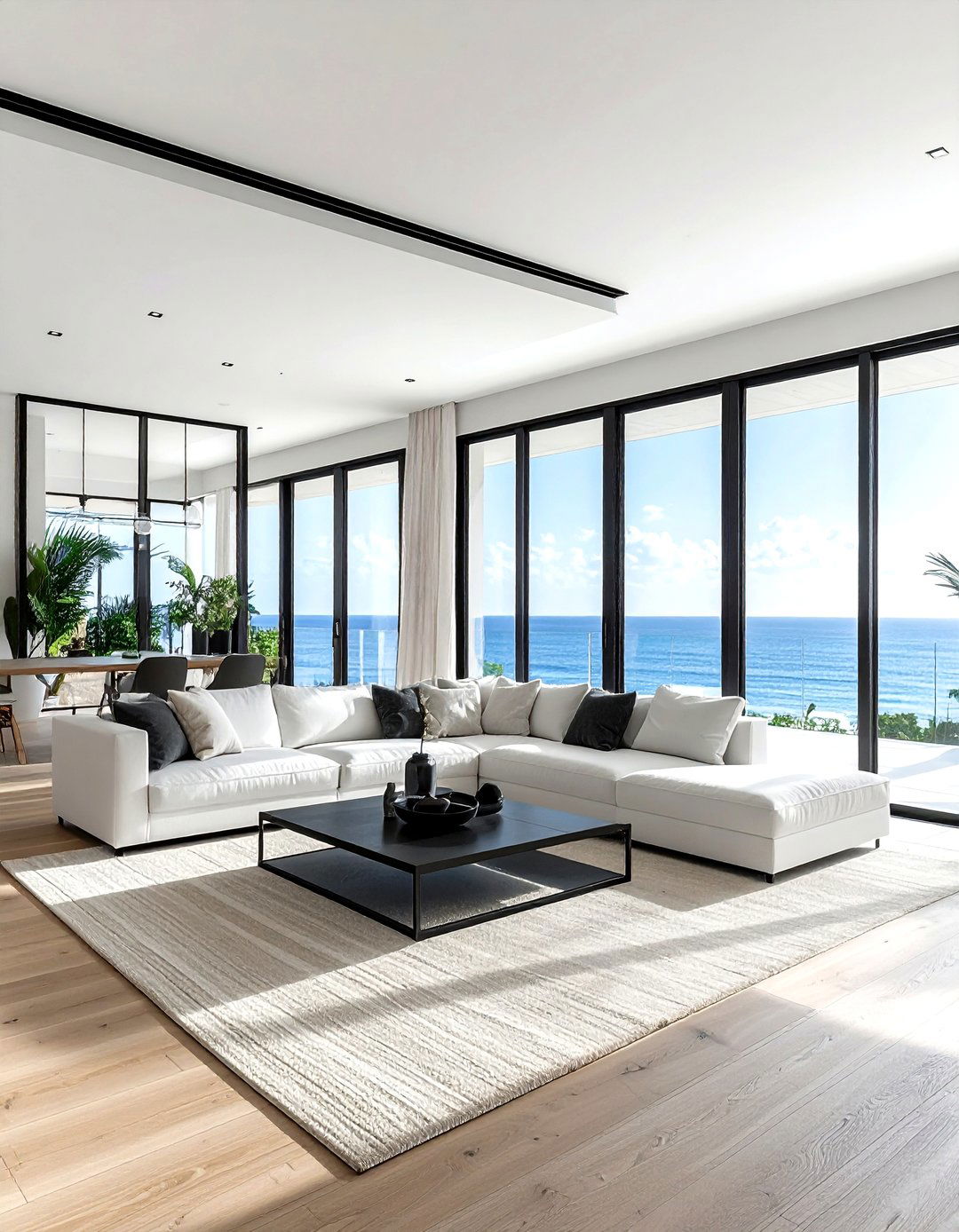 Black window frames coastal living room - 30 coastal black living room ideas