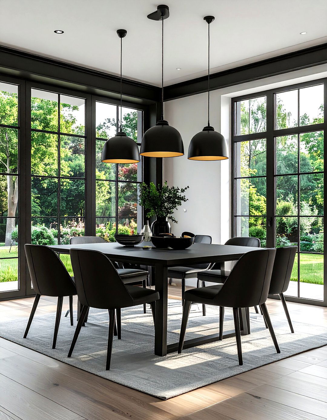 Black window frames dining room - 30 black dining room decor ideas
