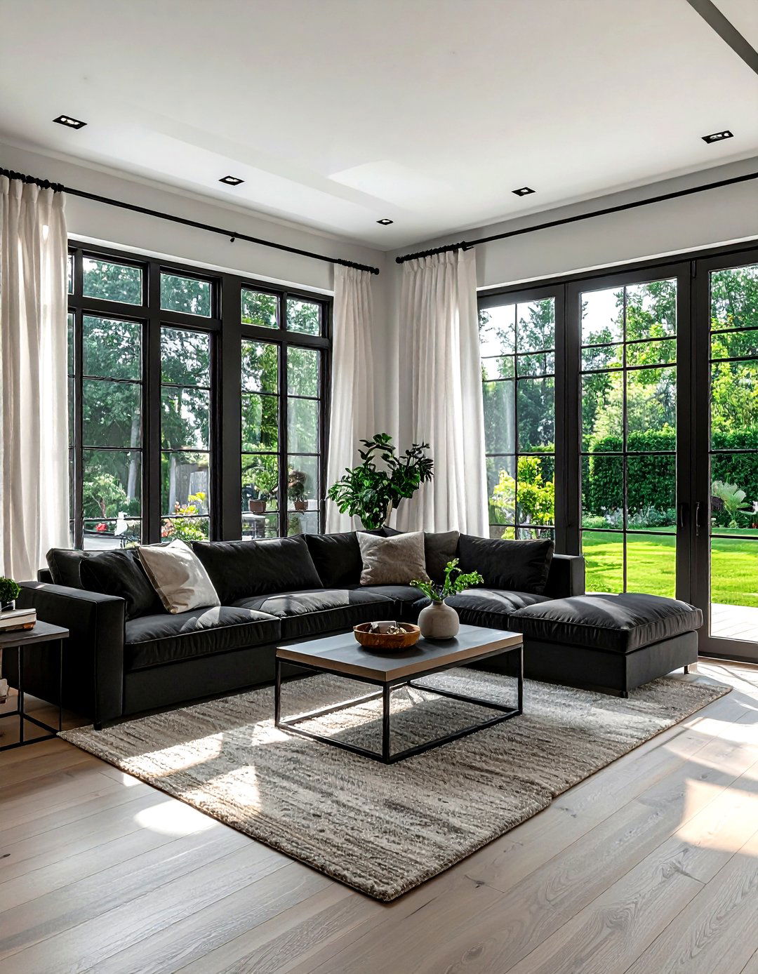 Black window frames living room - 30 farmhouse black living room ideas