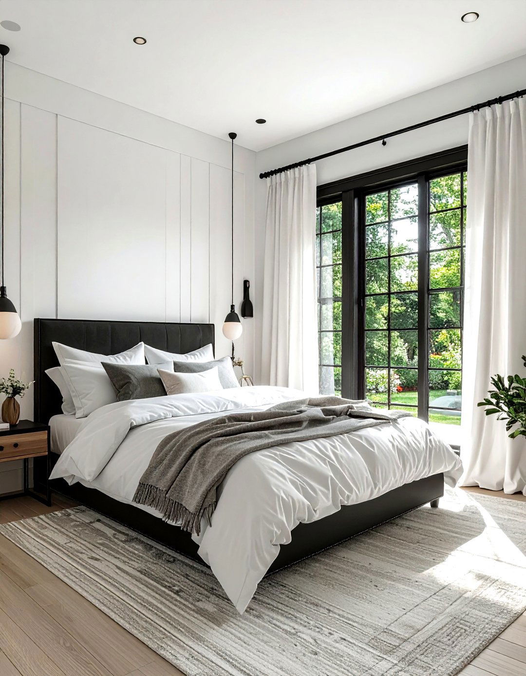 Black window trim - 30 farmhouse black bedroom ideas