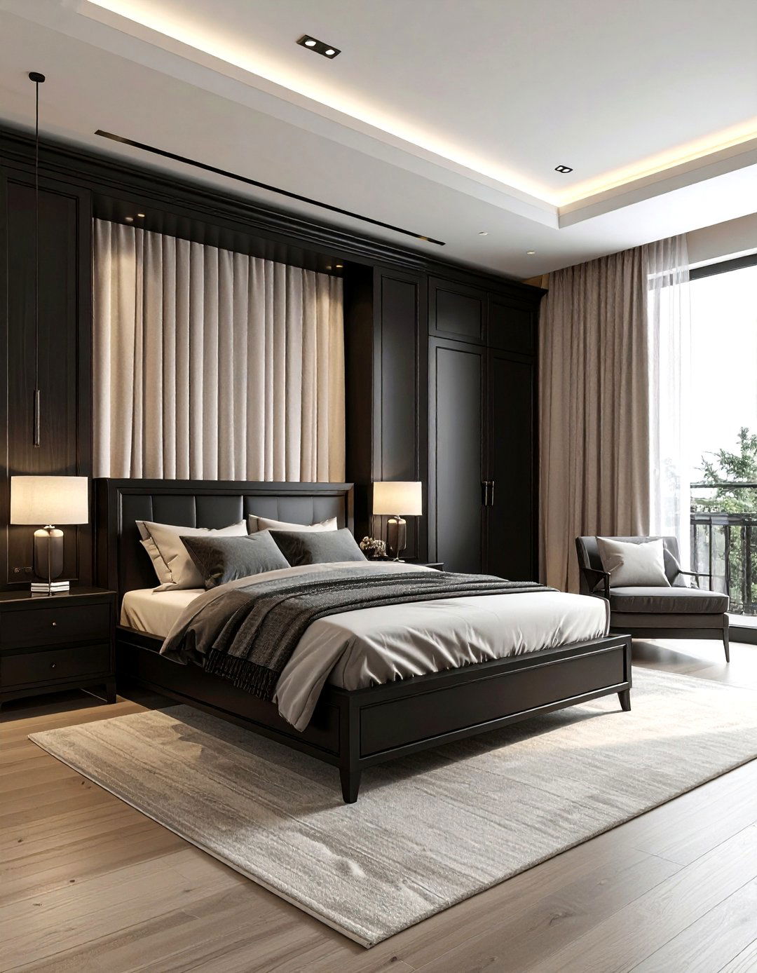 Black wood wardrobe closet - 30 black bedroom furniture ideas