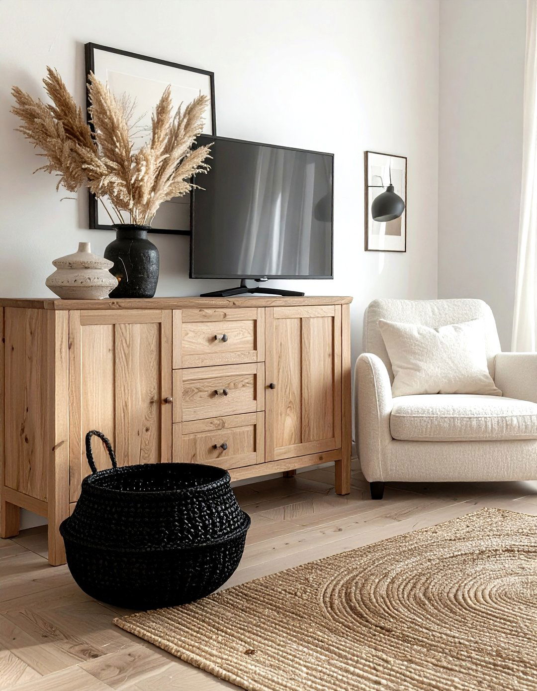 Black woven basket - 30 black living room accessories ideas