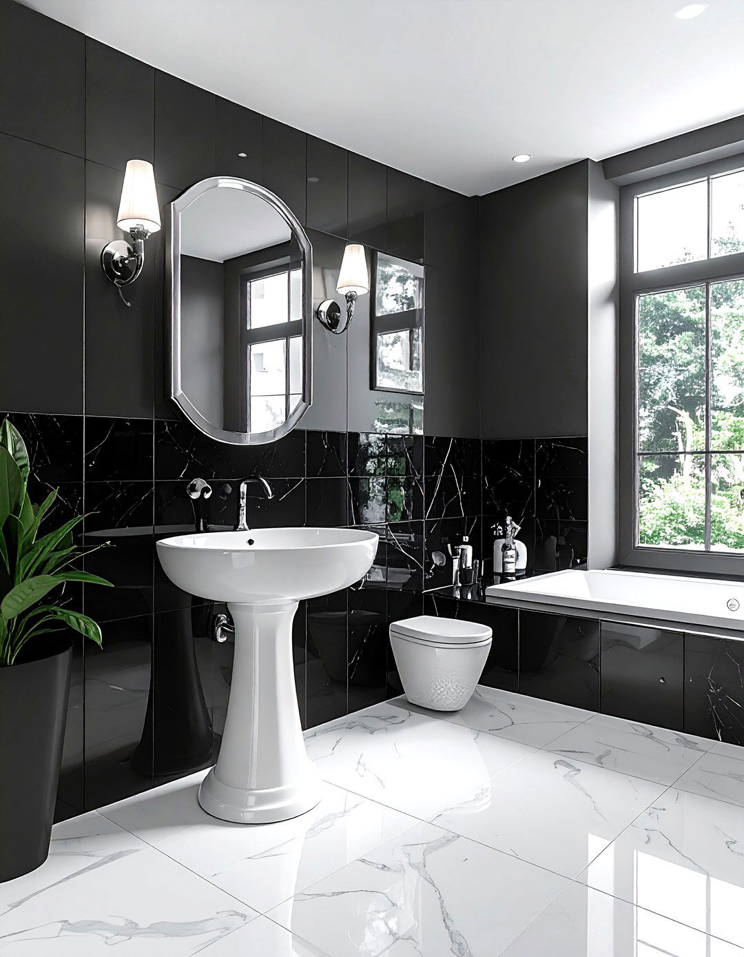 Black zellige accent wall - 30 zellige tile bathroom ideas