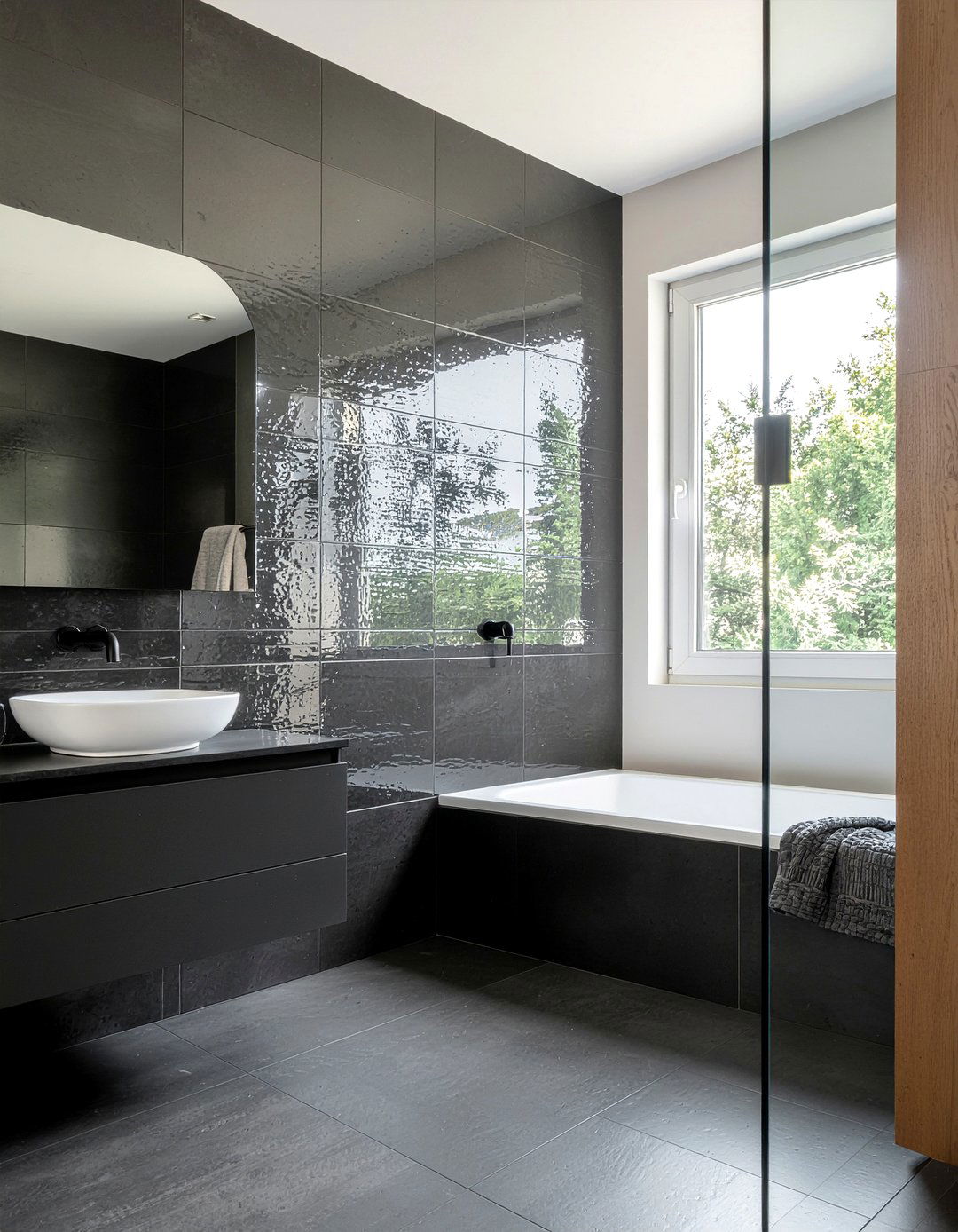Black zellige tile bathroom - 30 all black bathroom ideas