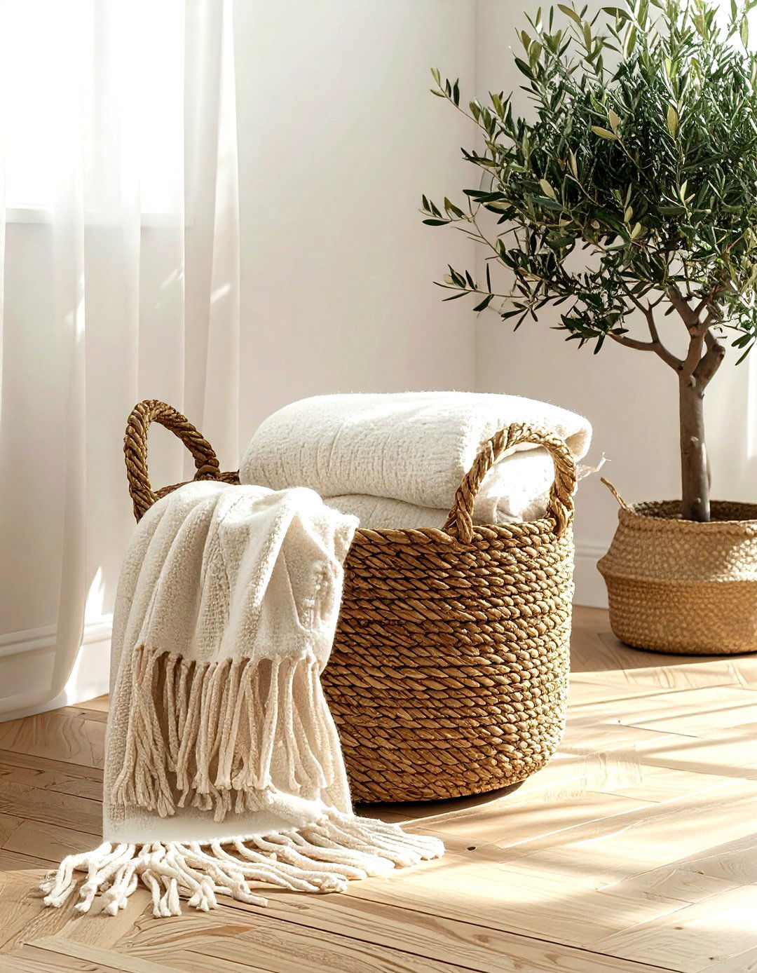 Blanket Basket - 30 living room blanket styling ideas