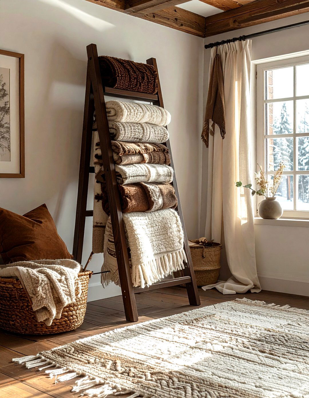 Blanket Ladder - 30 living room creative storage ideas