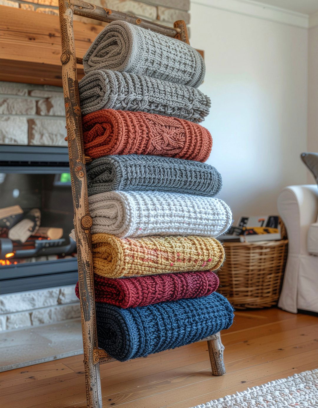 Blanket Ladder Wood - 30 DIY living room decor ideas