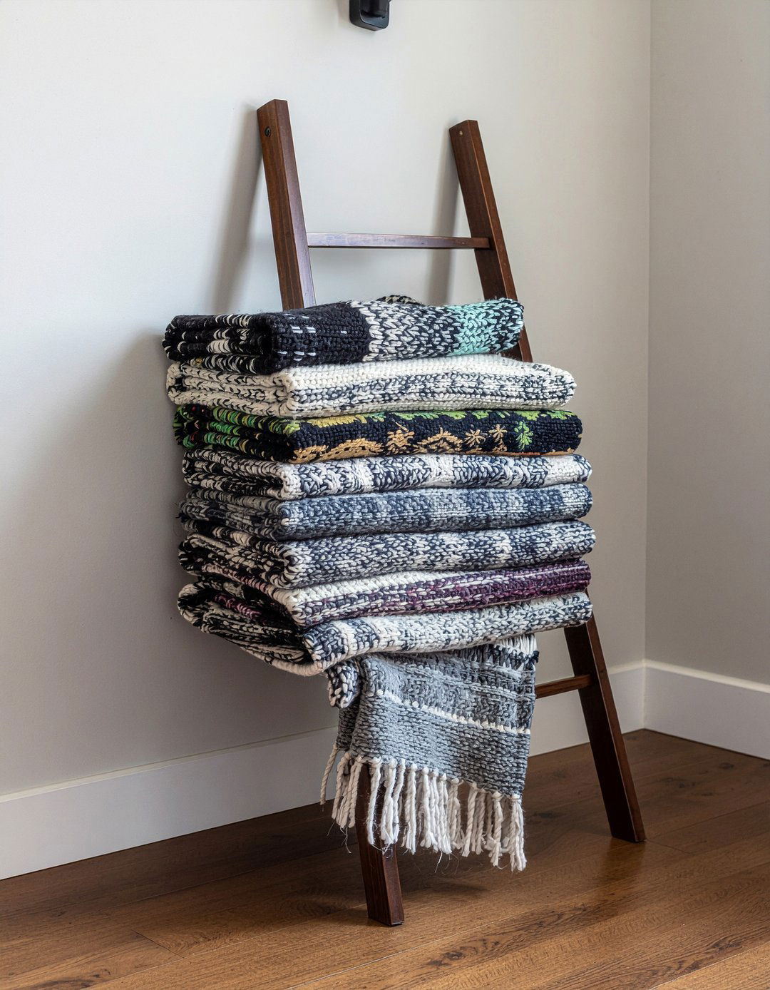 Blanket ladder living room - 30 renter living room ideas