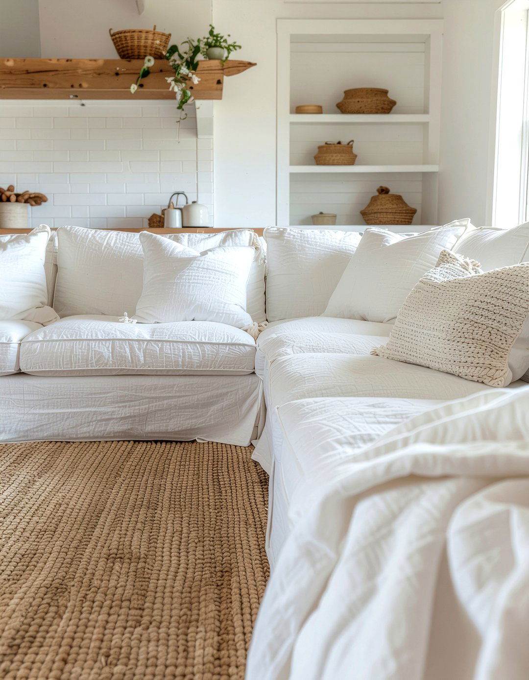 Bleached Cotton Slipcover - 30 cotton living room ideas
