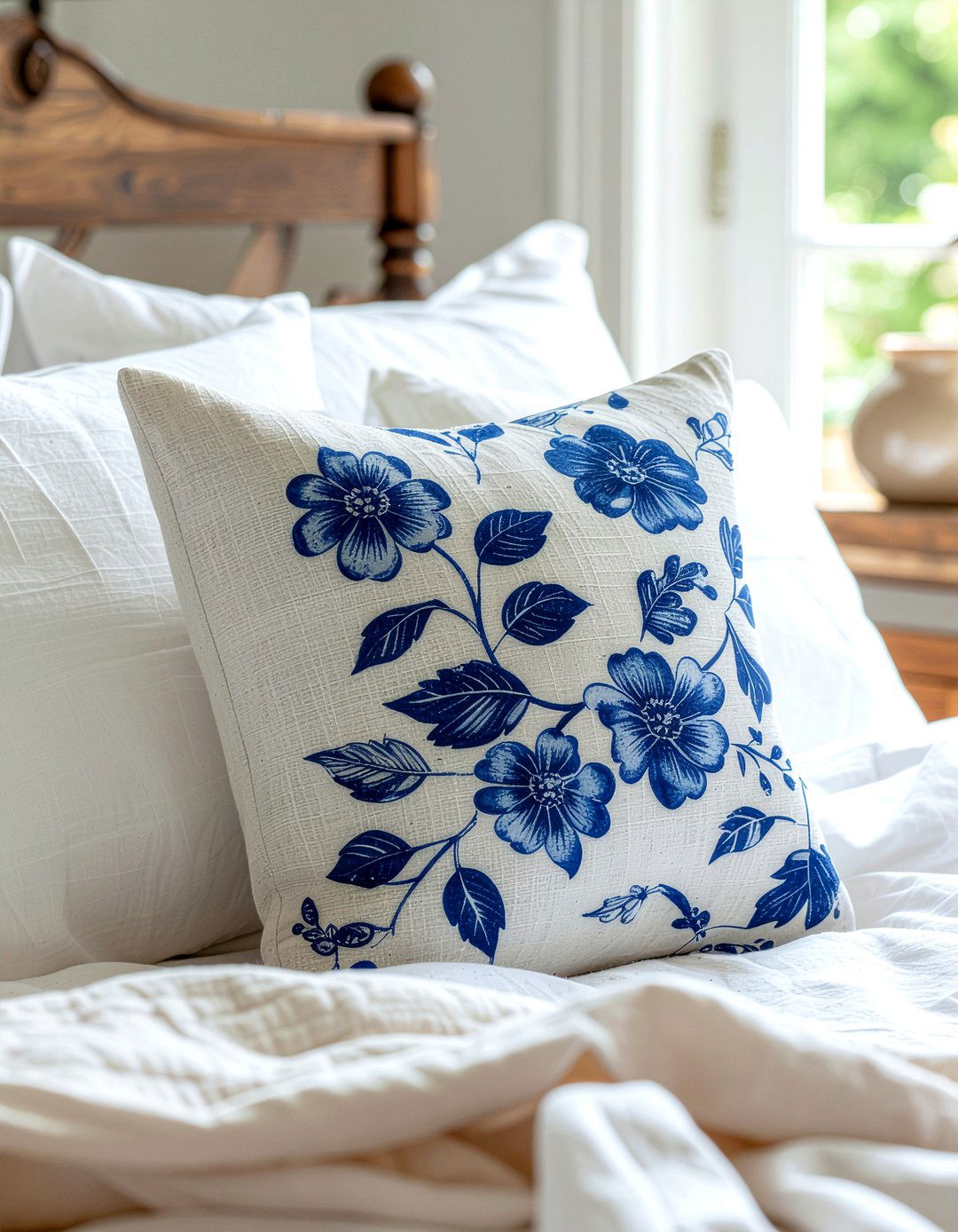 Block print linen pillow - 30 bedroom decorative pillows