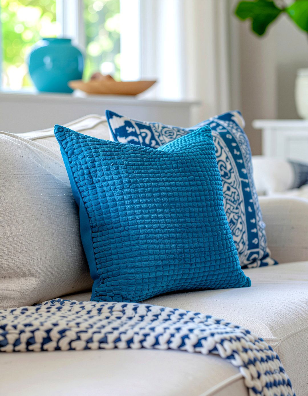 Blue Accent Pillow - 30 Greek living room ideas