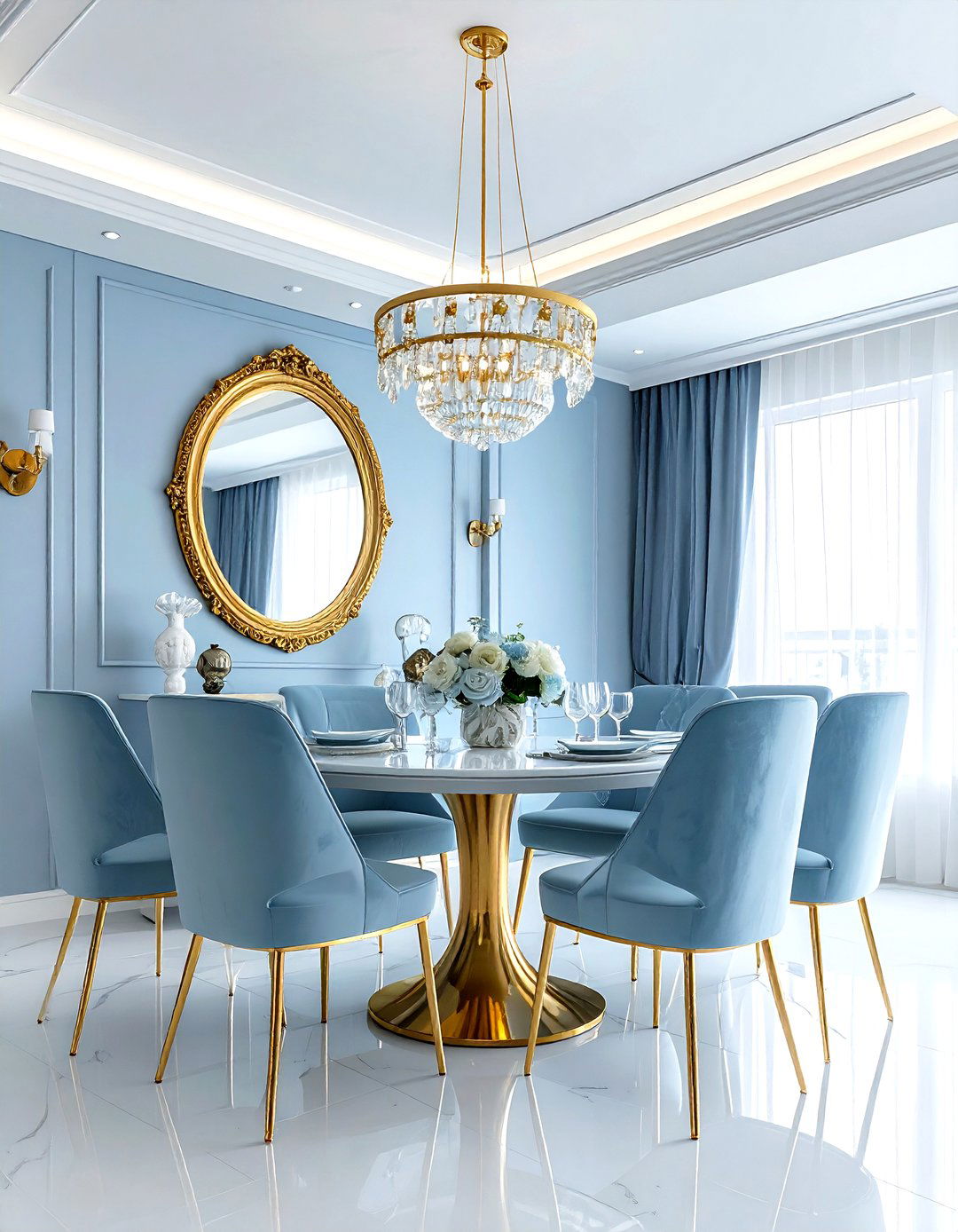 Blue And Gold Dining Room - 30 light blue dining room ideas