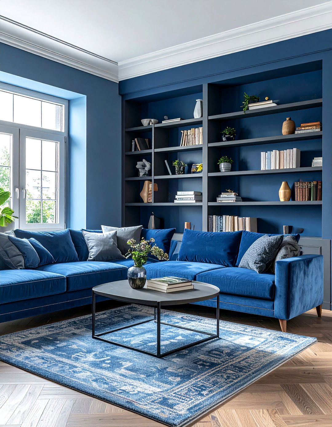 Blue And Gray Living Room Built In Shelves - 30 blue and gray living room ideas