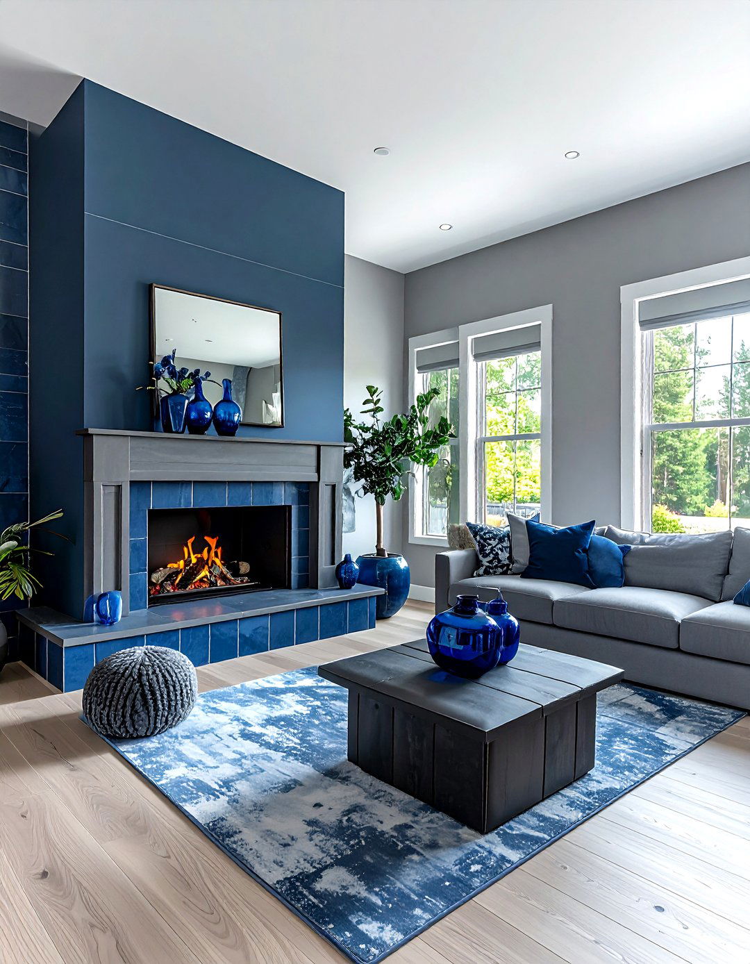 Blue And Gray Living Room Fireplace Decor - 30 blue and gray living room ideas