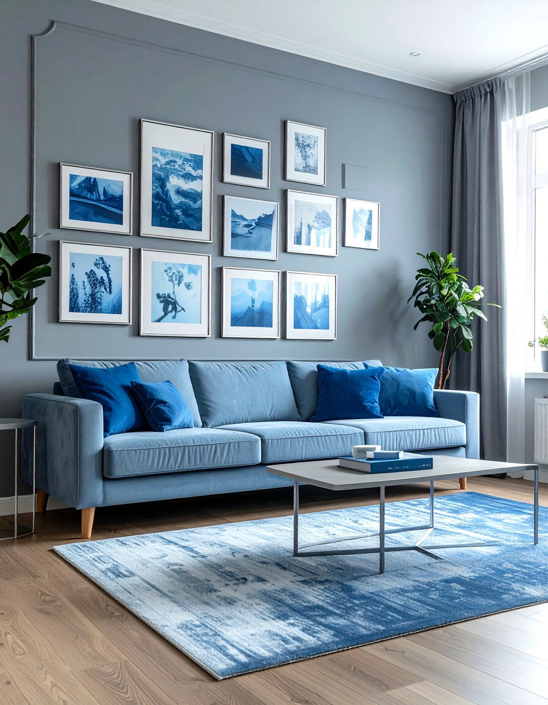 Blue And Gray Living Room Gallery Wall - 30 blue and gray living room ideas
