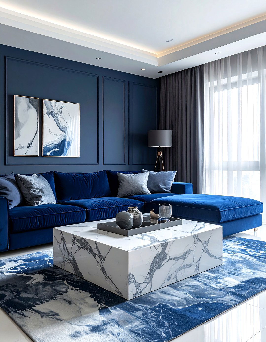 Blue And Gray Living Room Marble Coffee Table - 30 blue and gray living room ideas