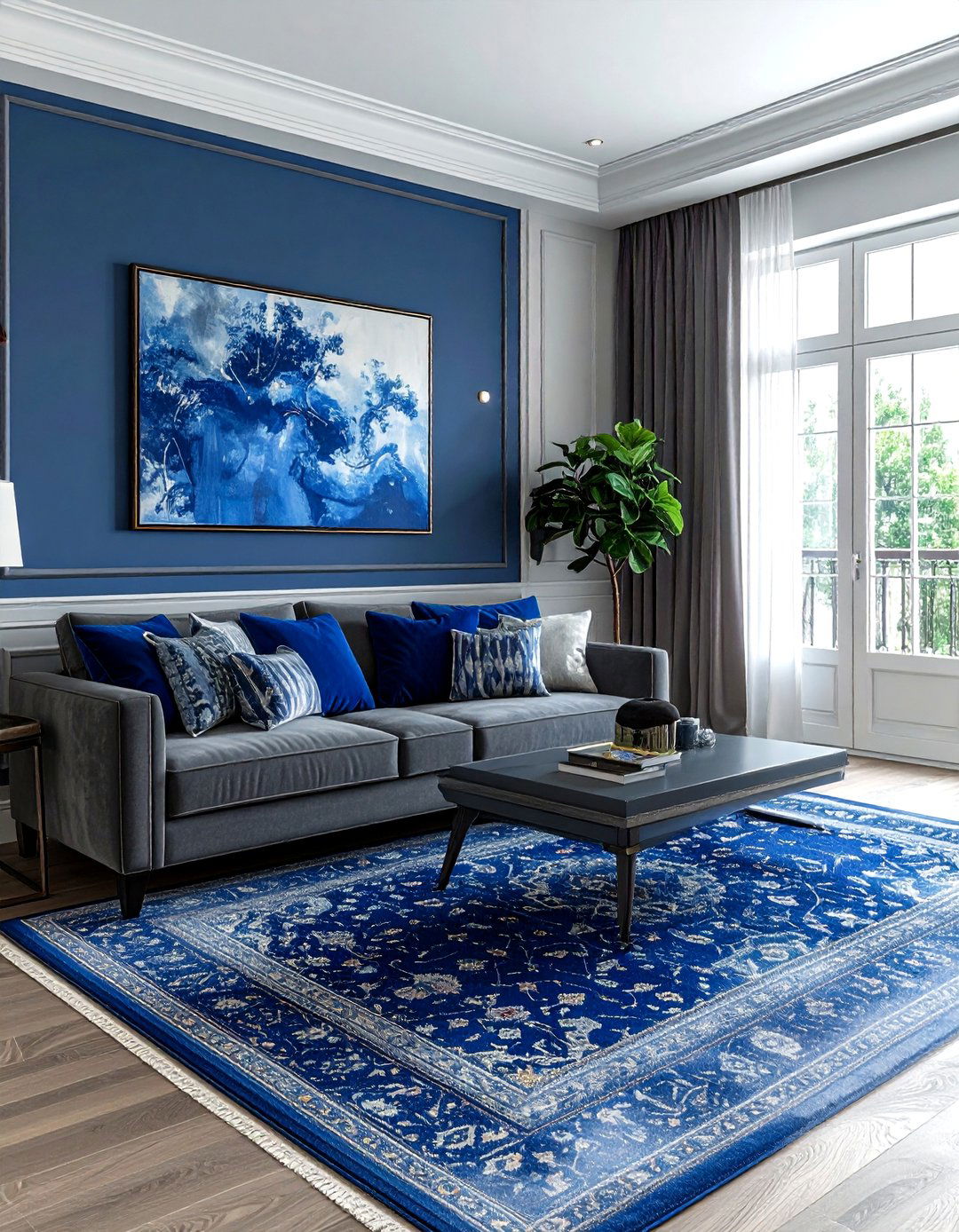 Blue And Gray Living Room Patterned Rug - 30 blue and gray living room ideas