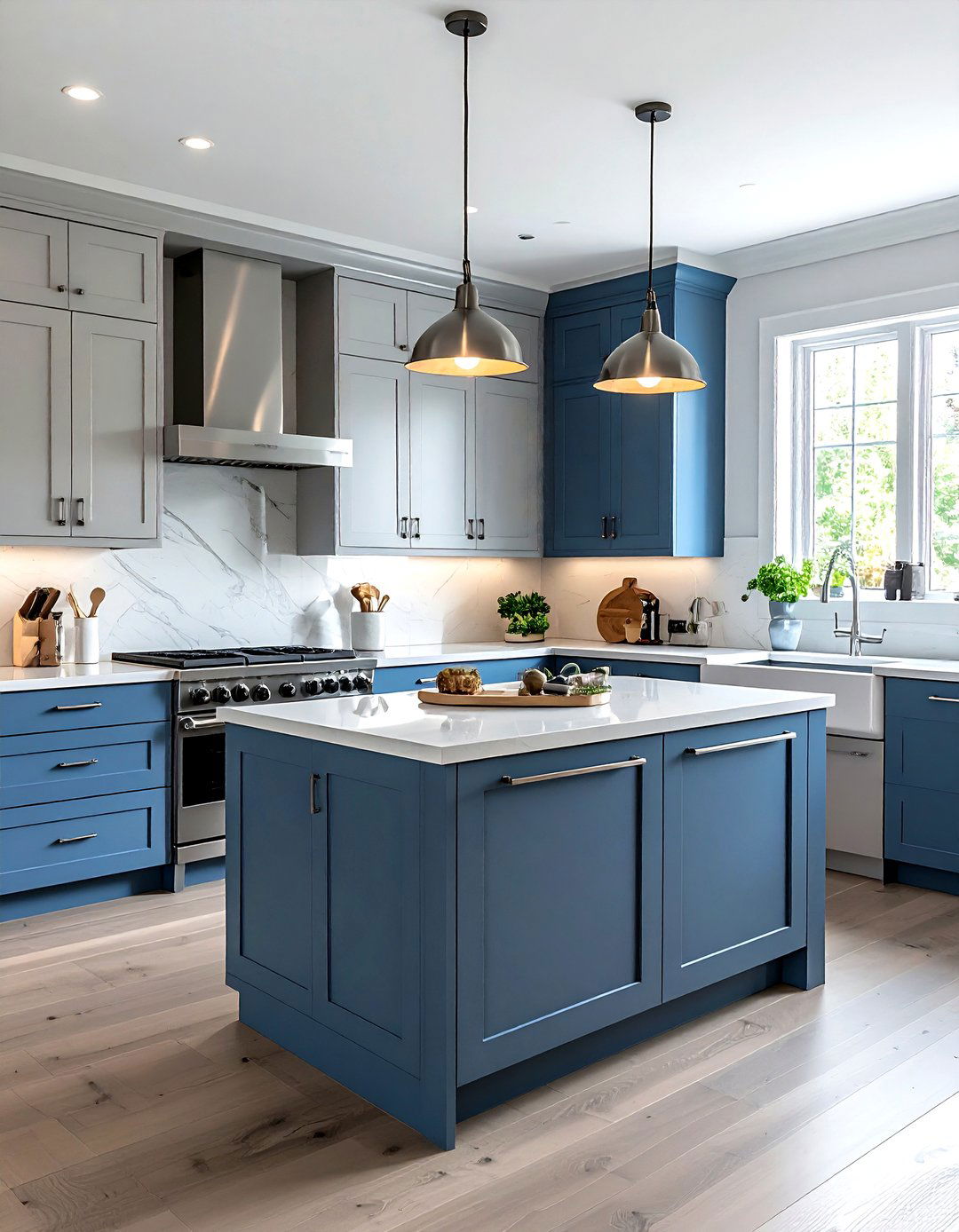 Blue And Grey Transitional Kitchen - 30 two-tone kitchen ideas