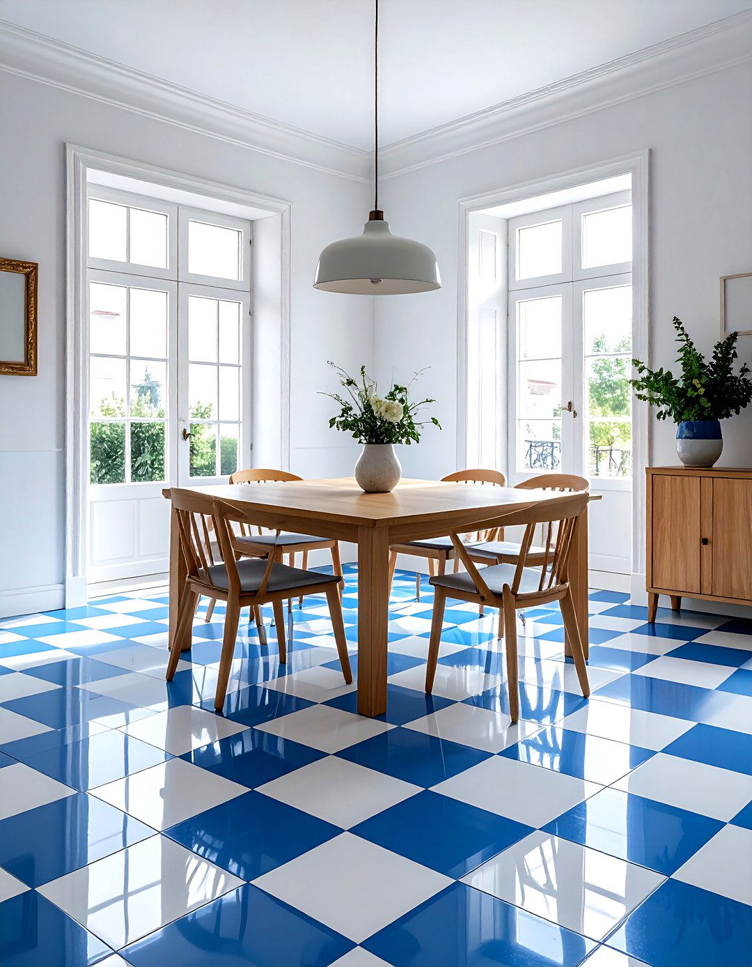 Blue And White Checkered Floor - 30 blue and white dining room ideas