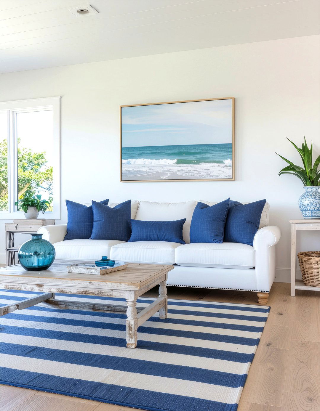 Blue And White Coastal Living Room - 30 beach themed living room ideas