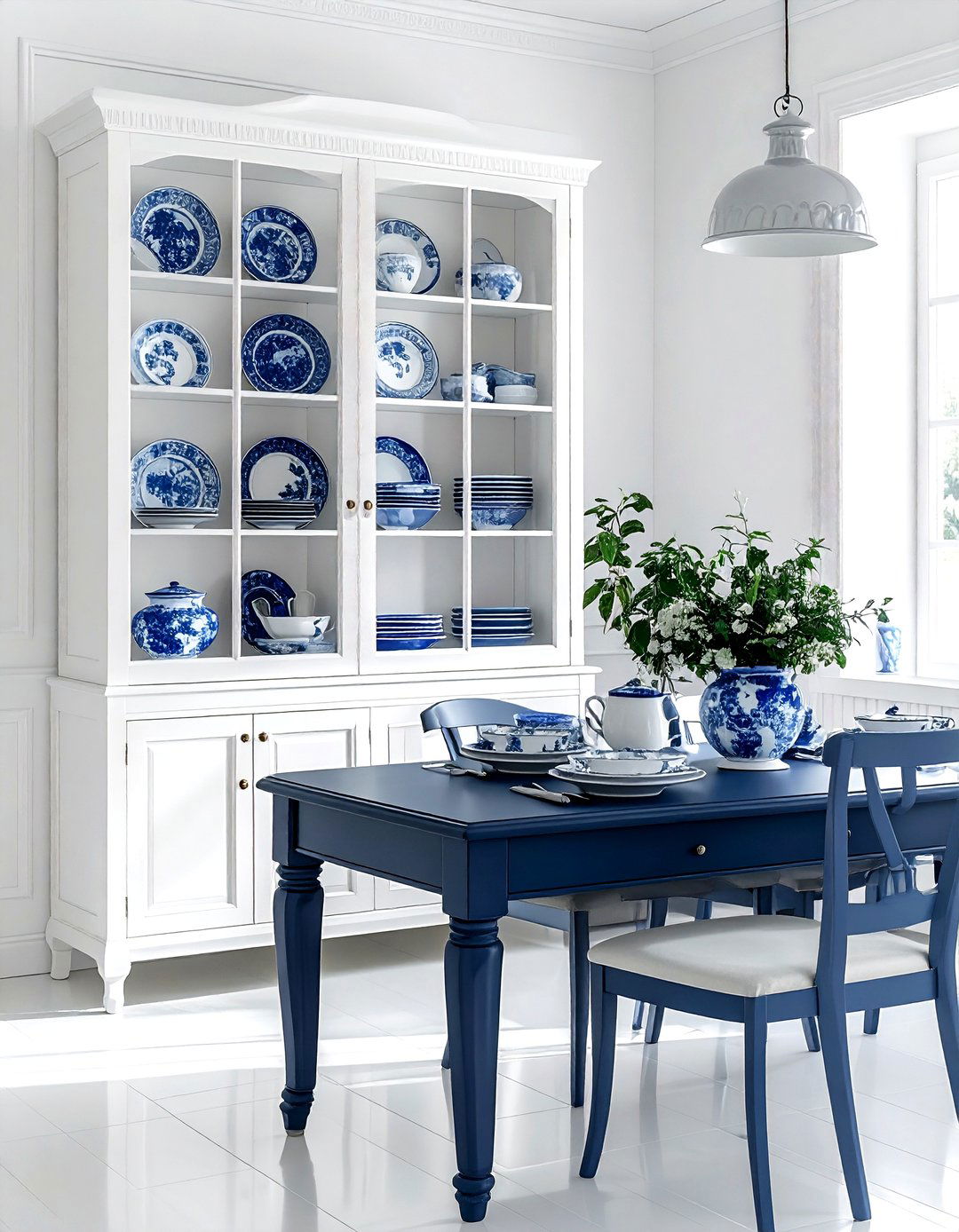 Blue And White Dinnerware Display - 30 blue and white dining room ideas