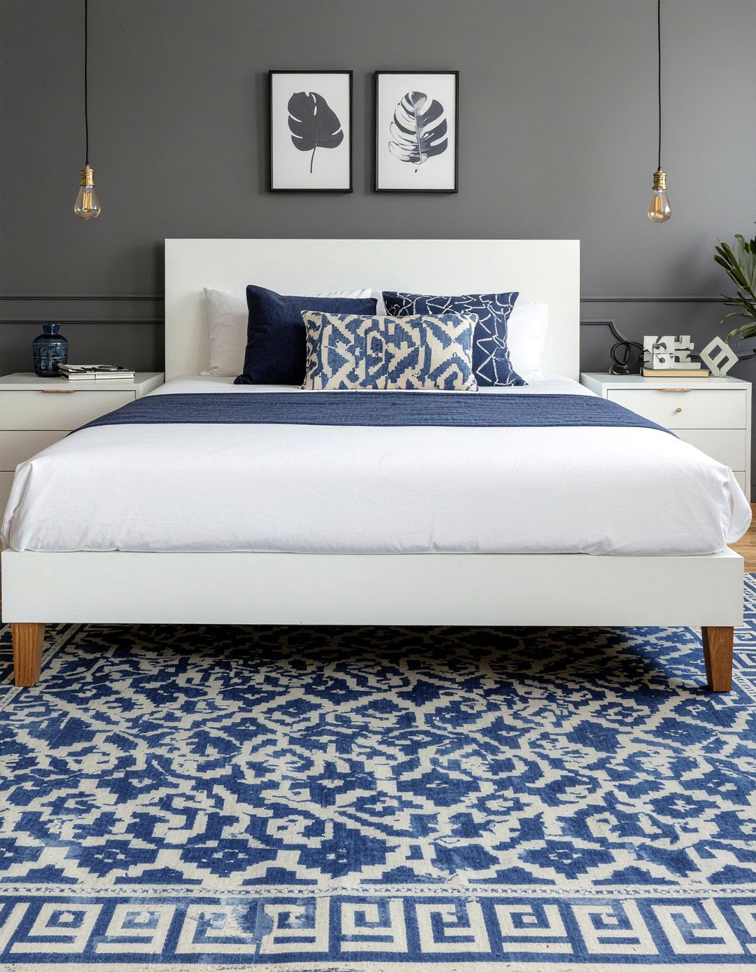 Blue And White Geometric Rug Bedroom - 30 blue and white bedroom ideas
