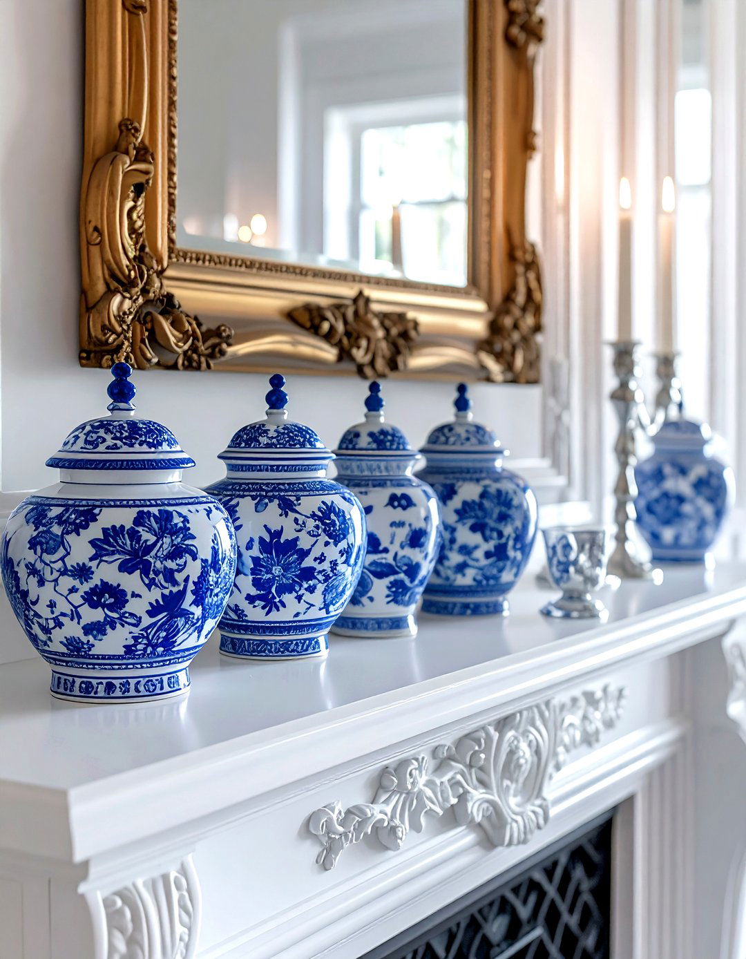 Blue And White Ginger Jars - 30 traditional blue living room ideas