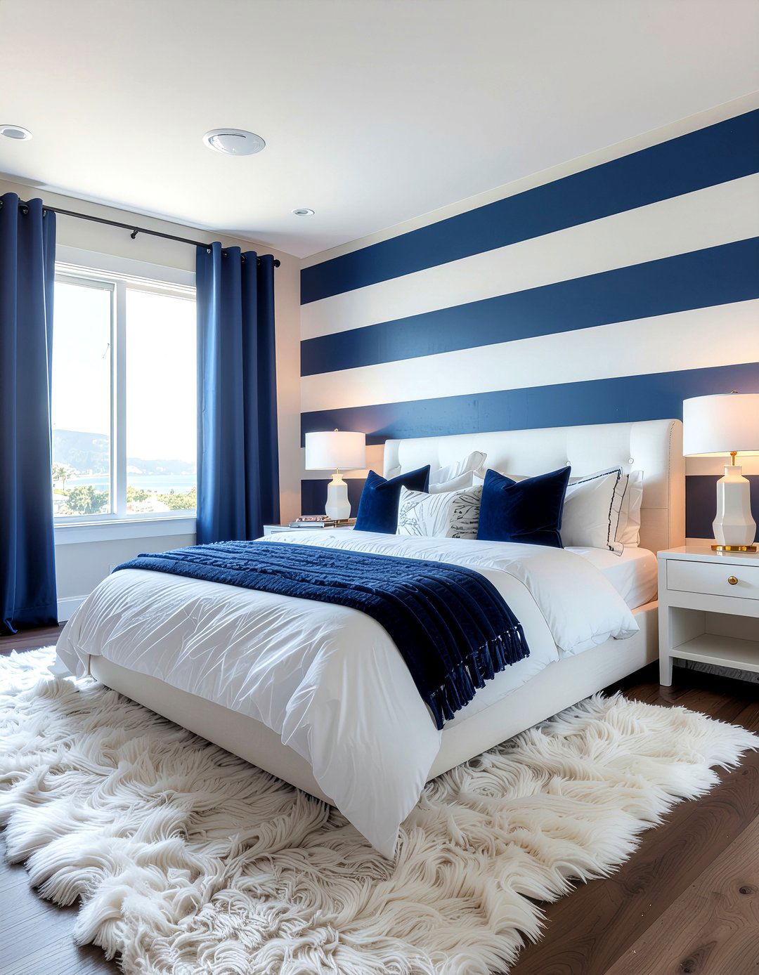 Blue And White Striped Bedroom - 30 beach house bedroom ideas