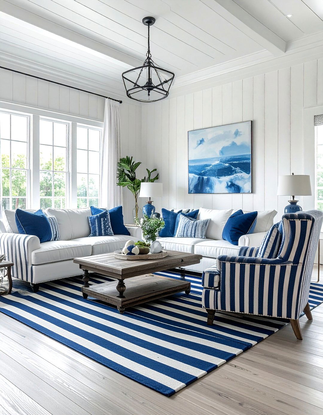 Blue And White Striped Living Room - 30 coastal blue living room ideas