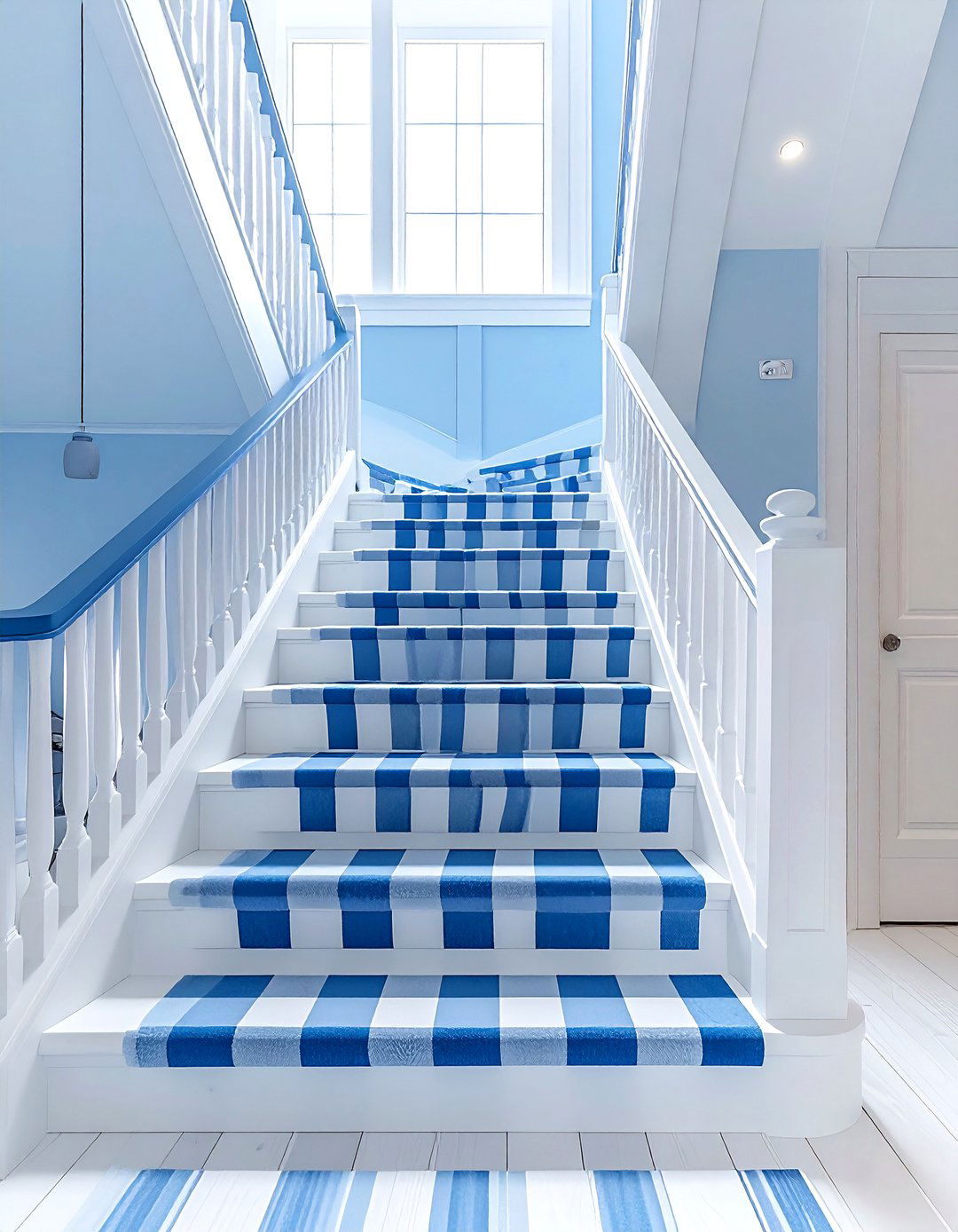Blue And White Striped Stair Runner - 30 stair runner ideas