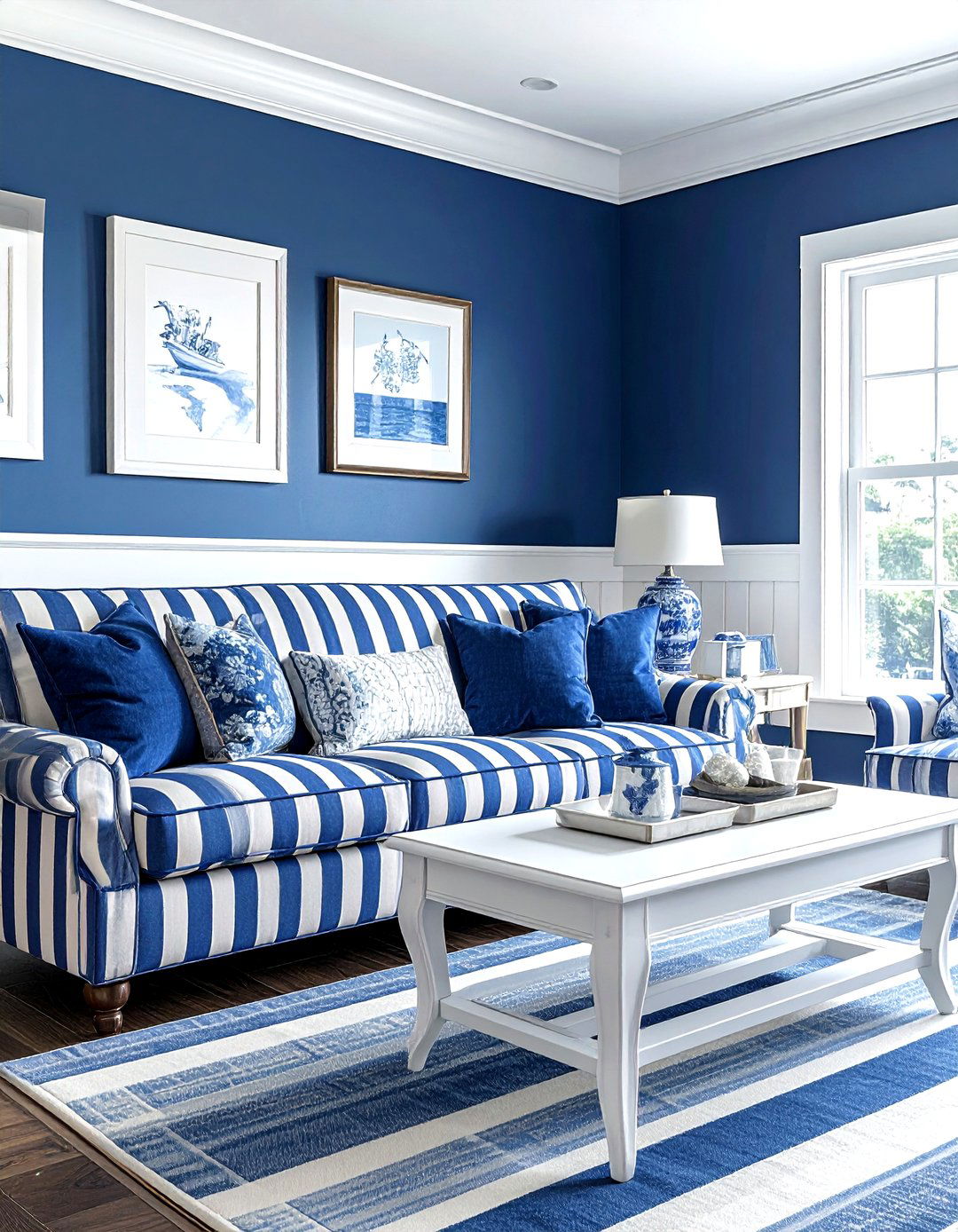 Blue And White Striped Upholstery - 30 traditional blue living room ideas