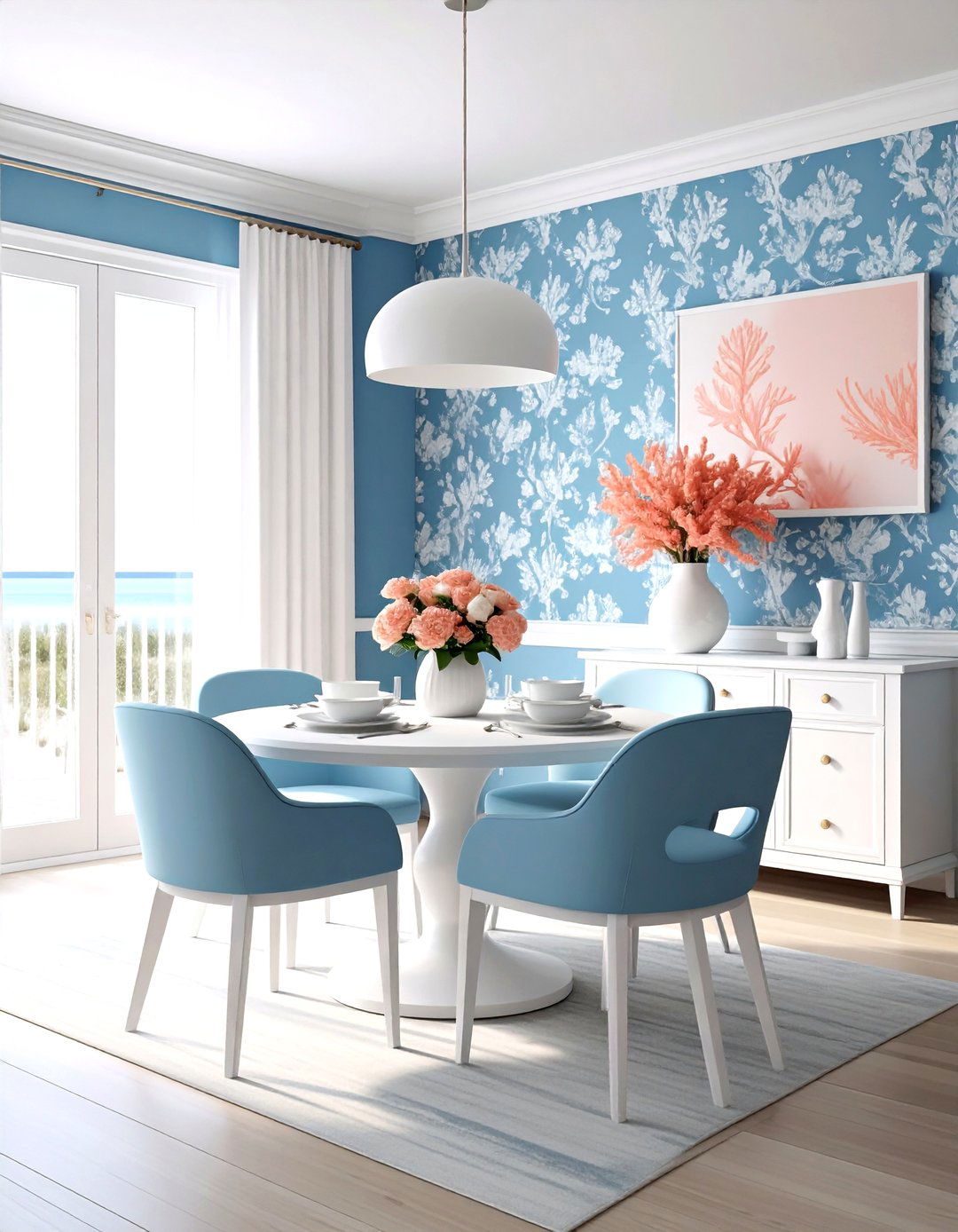 Blue And White Wallpaper Dining Room - 30 Nantucket dining room ideas