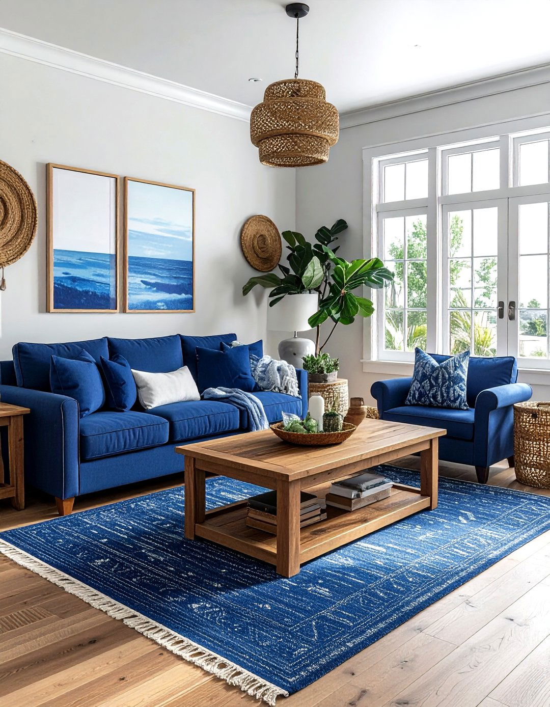 Blue And Wood Coastal Living Room - 30 coastal blue living room ideas