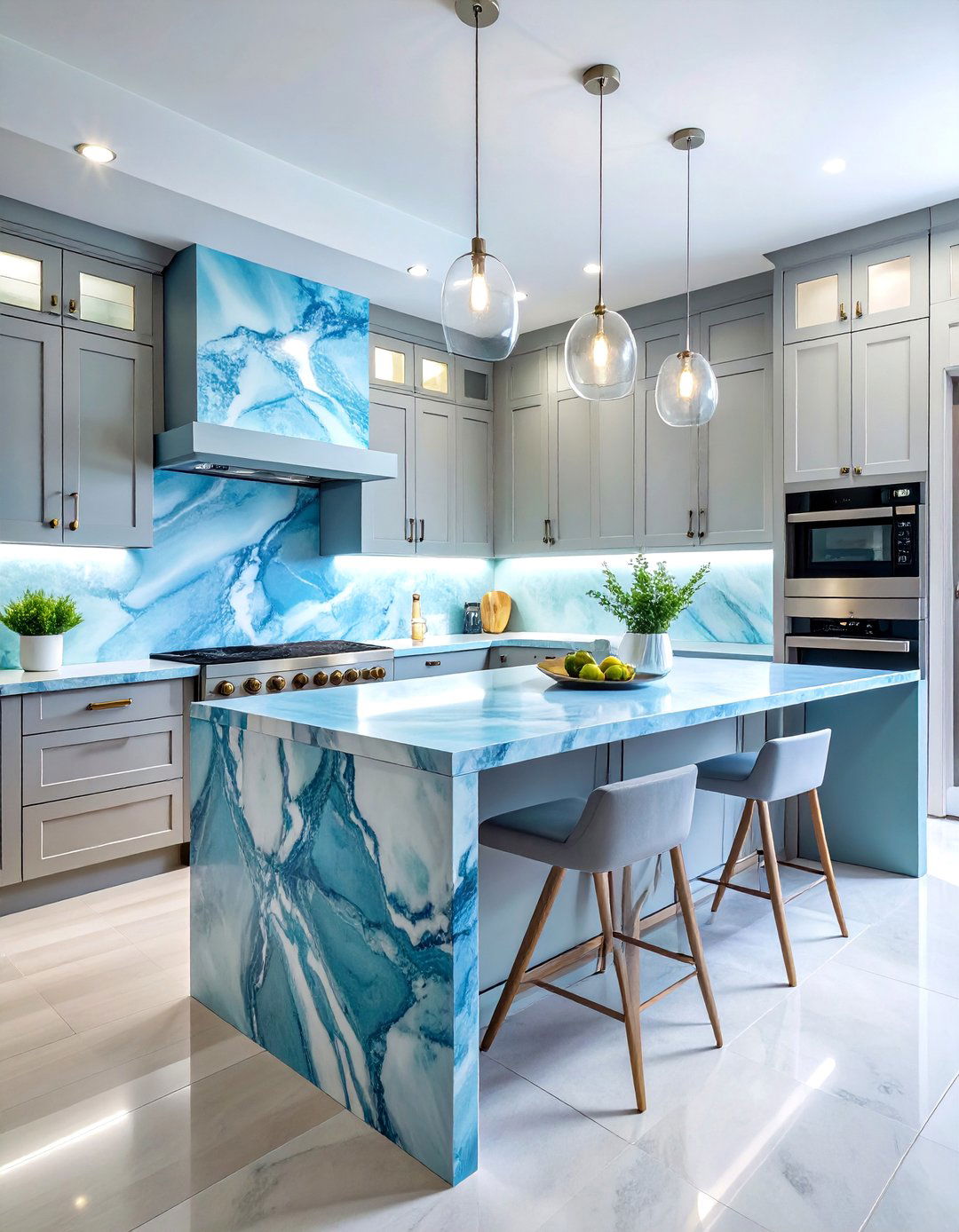 Blue Celeste Marble - 30 natural stone kitchen backsplash ideas