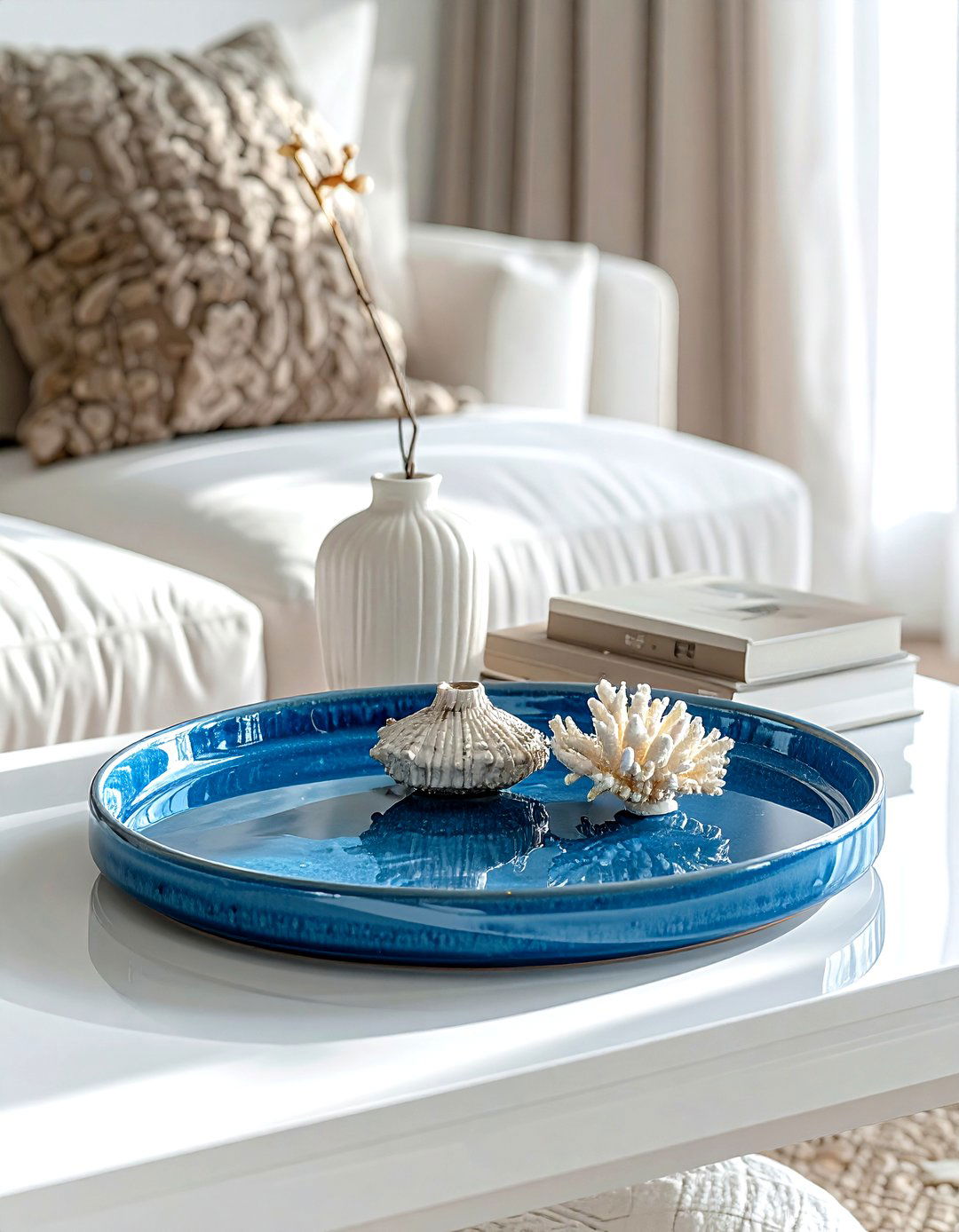 Blue Ceramic Tray - 30 coffee table tray ideas