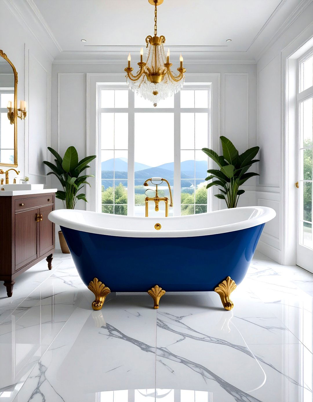 Blue Clawfoot Tub Gold Feet - 30 blue and gold bathroom ideas