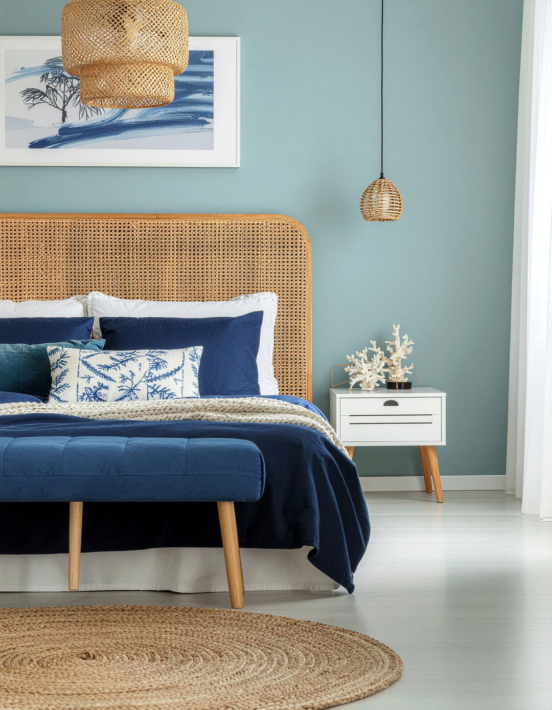 Blue Coastal Bedroom - 30 seagrass bedroom ideas
