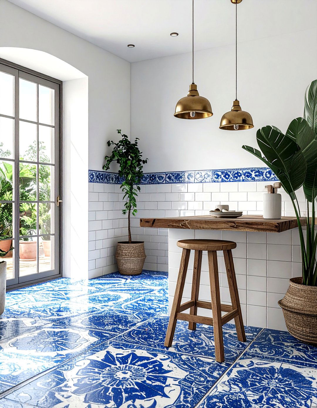 Blue Encaustic Cement Tile - 30 bathroom floor design ideas