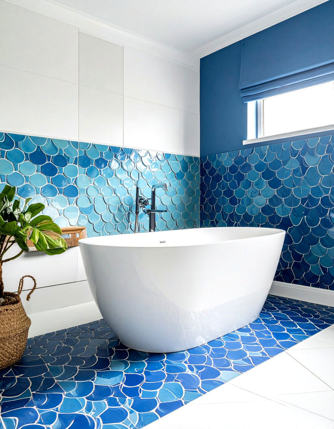 Blue Fish Scale Tile Bathroom - 30 fan tile bathroom ideas