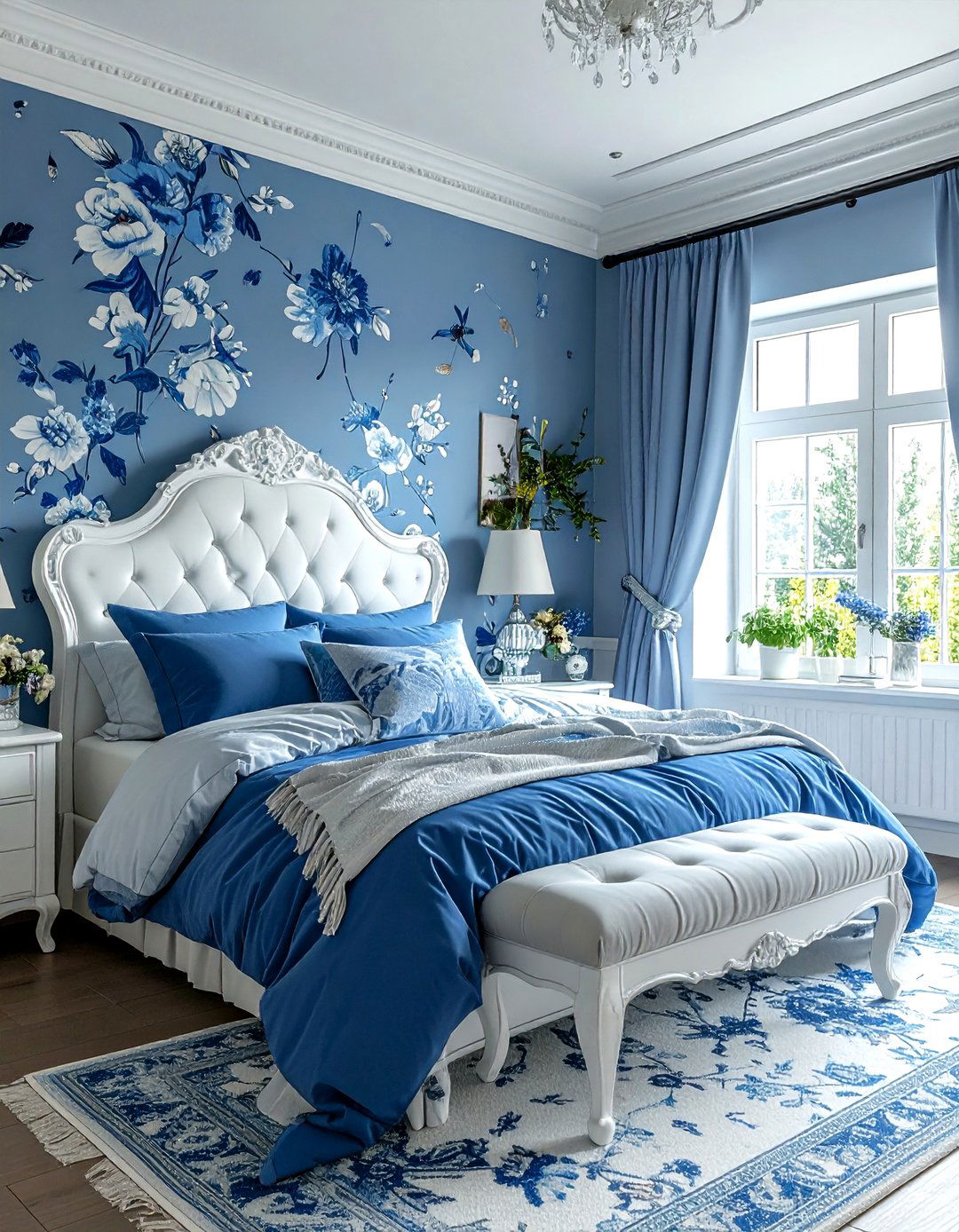 Blue Floral Bedroom - 30 blue bedroom decor ideas