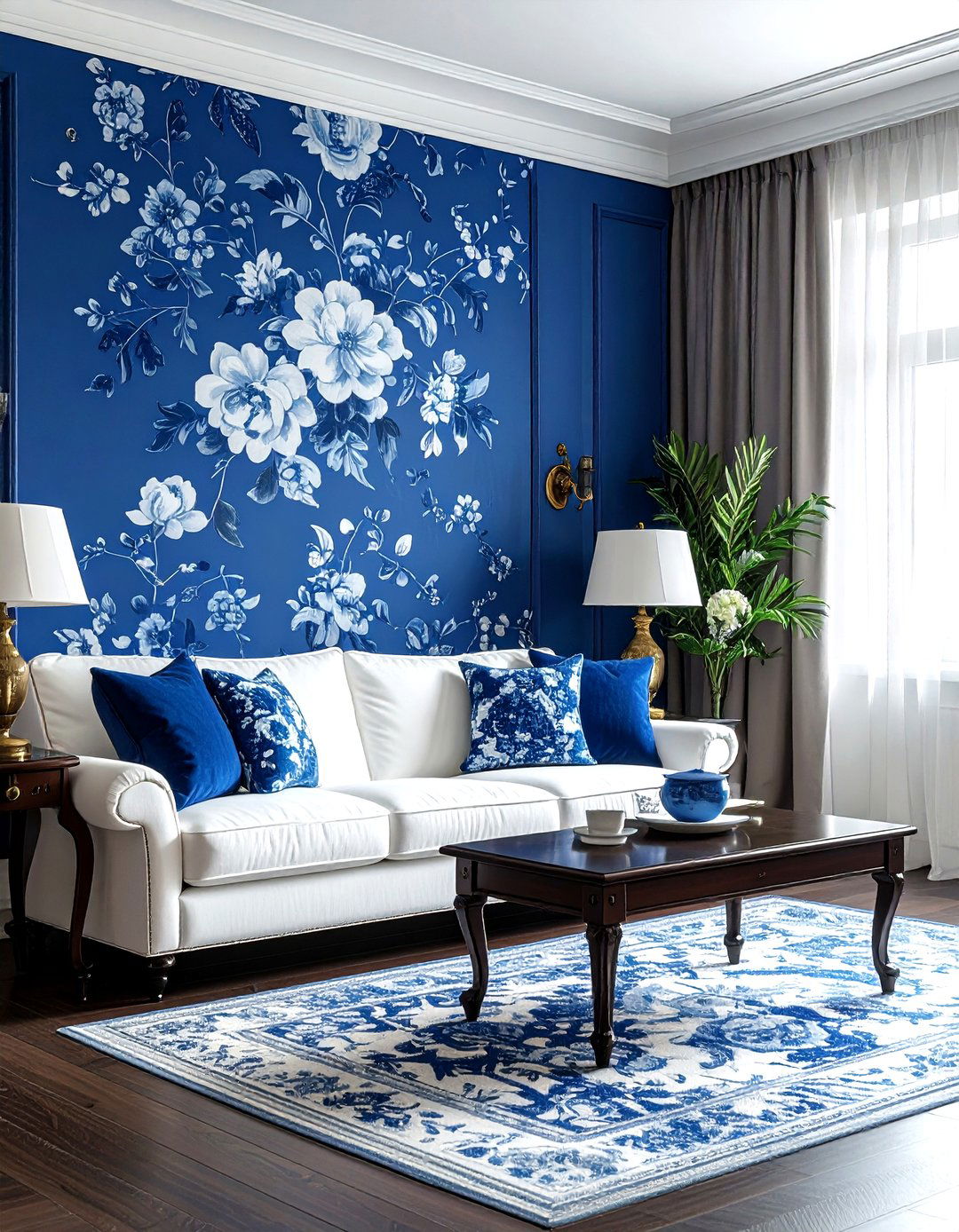 Blue Floral Wallpaper - 30 traditional blue living room ideas