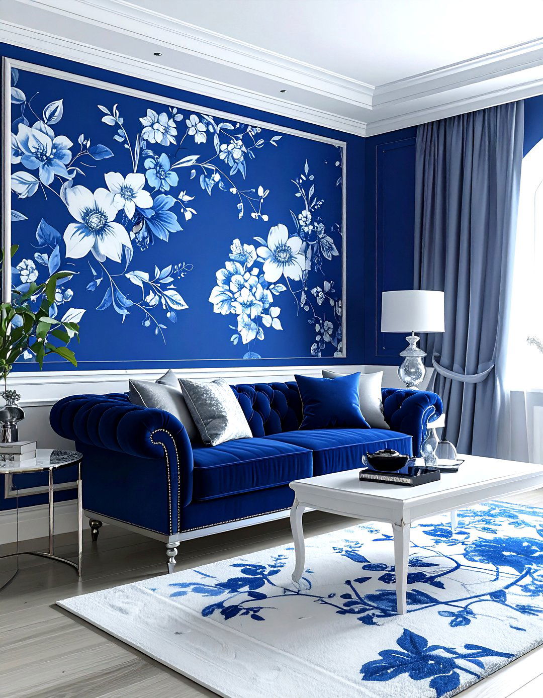 Blue Floral Wallpaper - 30 living room botanical wallpapers