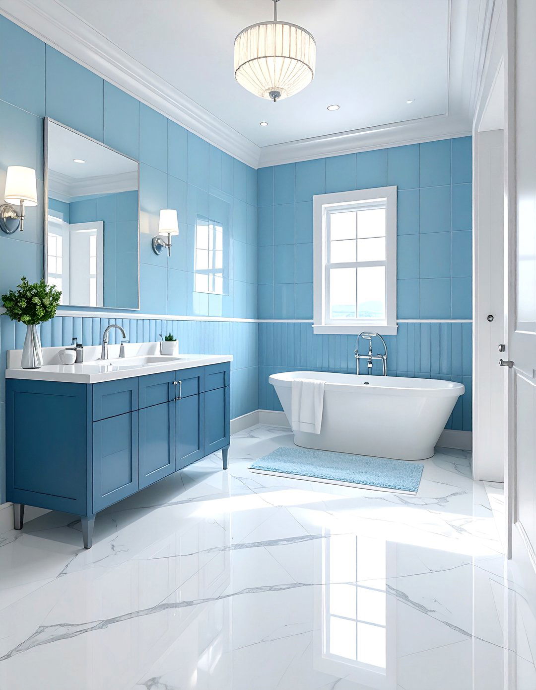 Blue Fluted Tile Bathroom - 30 ribbed tile bathroom ideas