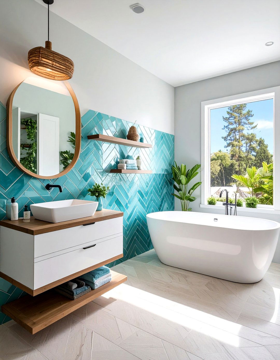 Blue Glass Chevron Tile - 30 chevron tile bathroom ideas