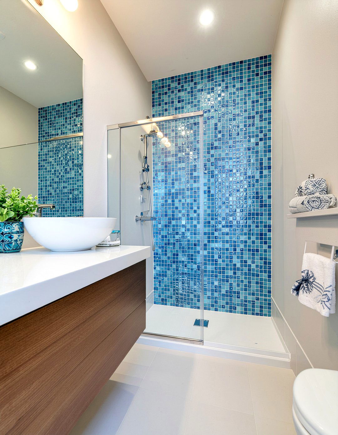 Blue Glass Mosaic Shower - 30 mosaic tile bathroom ideas