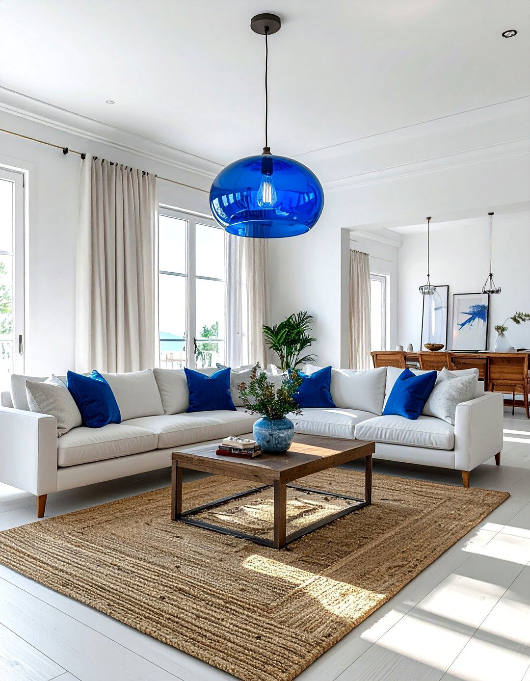 Blue Glass Pendant - 30 living room pendant lighting ideas