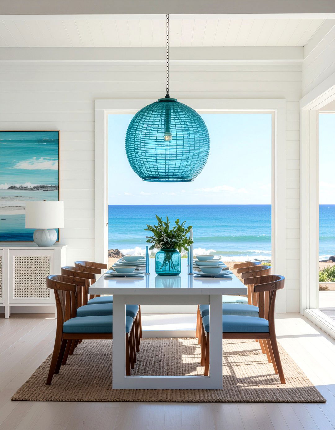 Blue Glass Pendant - 30 dining room pendant ideas