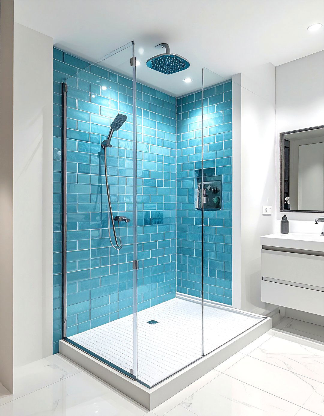 Blue Glass Subway Tile - 30 nautical bathroom ideas